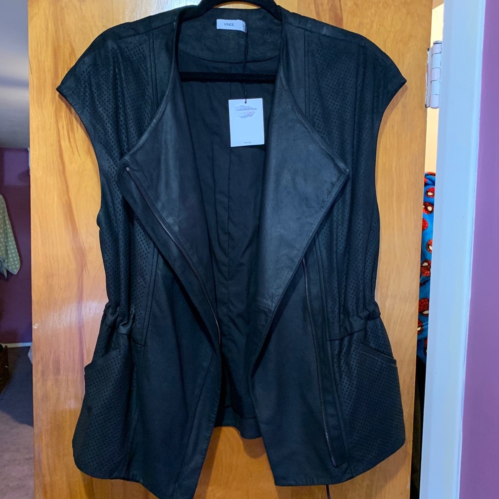 Vince Black Lamb Leather Sleeveless Vest